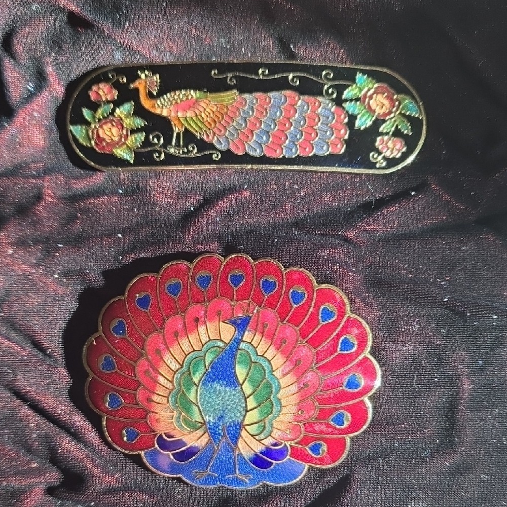 Enamel Peacock Belt Buckles - Multicolor Cloisonné Accent